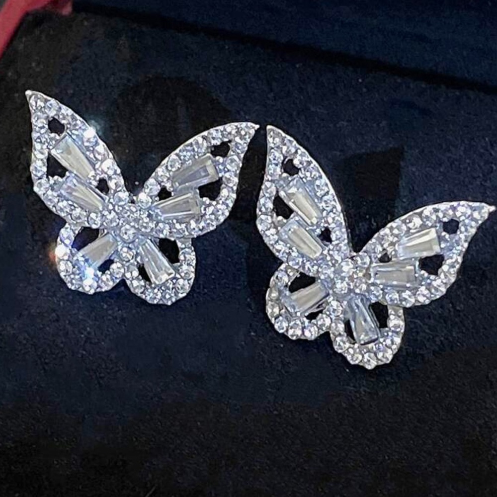 Crystal Large Butterfly Christmas Gift Bride Wedding, Silverplated Glam Earrings